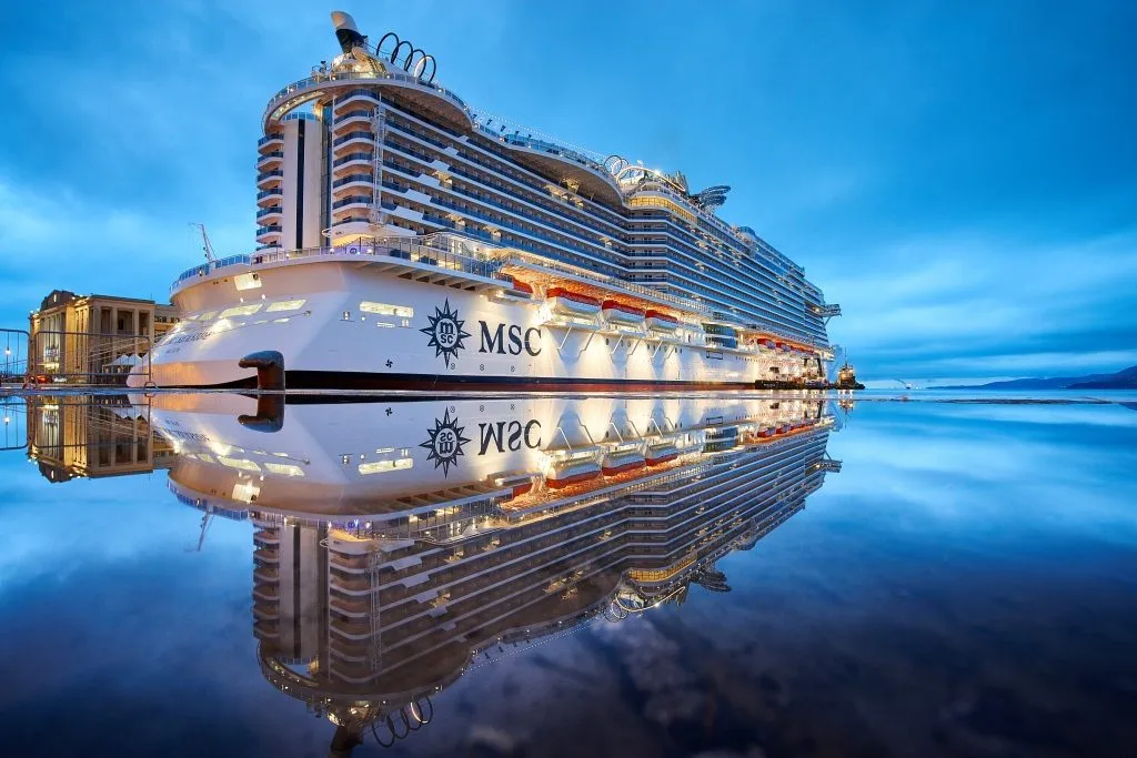 MSC Seaside cruise ship at blue hour — MSC Cruises supply chain support